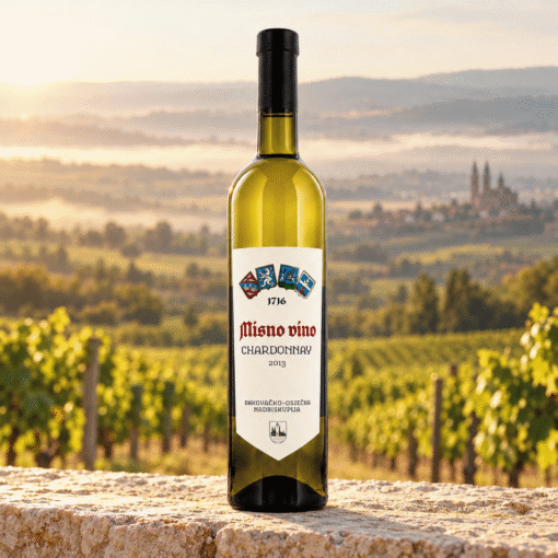Boca misnog vina Misno vino Chardonnay 0,75L iz vinogorja Đakovo, savršen za ribu i morske plodove.