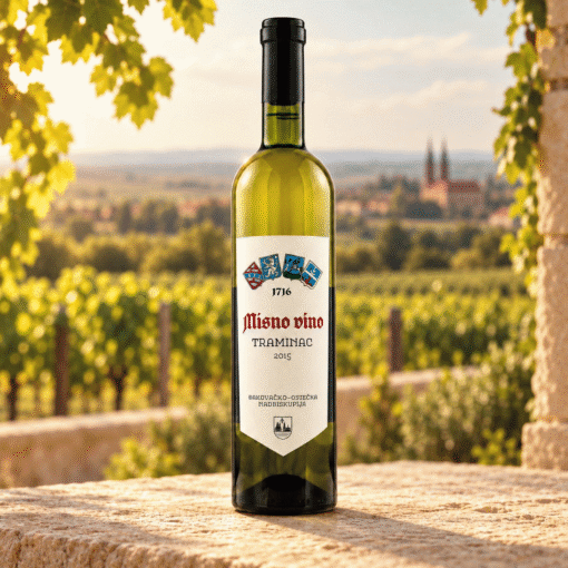Misna Vina Traminac 0,75 l – boca na prirodnoj podlozi u ambijentu nadahnutom područjem Slavonija · Đakovo.