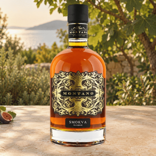 Liker od smokve San Montano 0,7L, domaći liker od smokve, primorska Hrvatska, elegantan okus smokve, zlatno smeđa boja