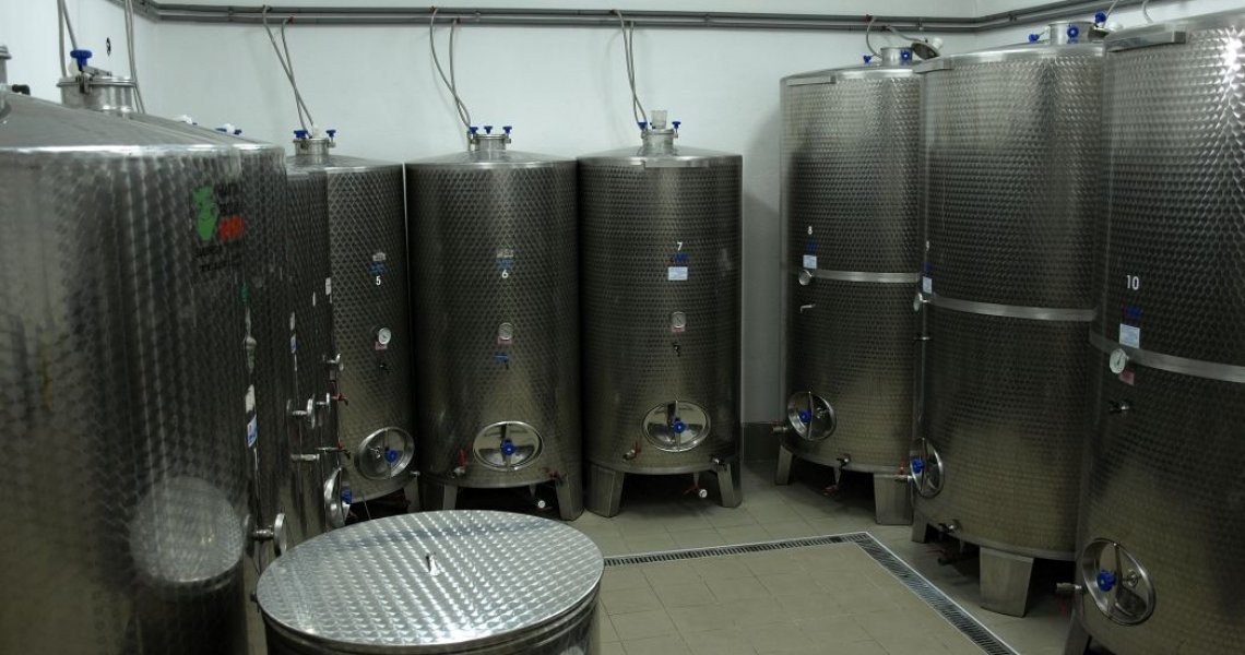 several large metal tanks