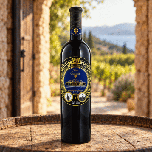 Grgurević Grand Cru 0,75 l – boca u ambijentu nadahnutom područjem Pelješac.