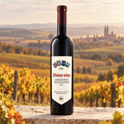 Misna Vina Cabernet Sauvignon 0,75 l – boca na prirodnoj podlozi u ambijentu nadahnutom područjem Slavonija · Đakovo.