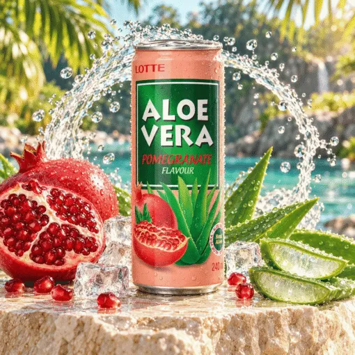 Aloe Vera Nar 0,24 l u tropskom ambijentu s aloe verom, ledom i vodom u pokretu.