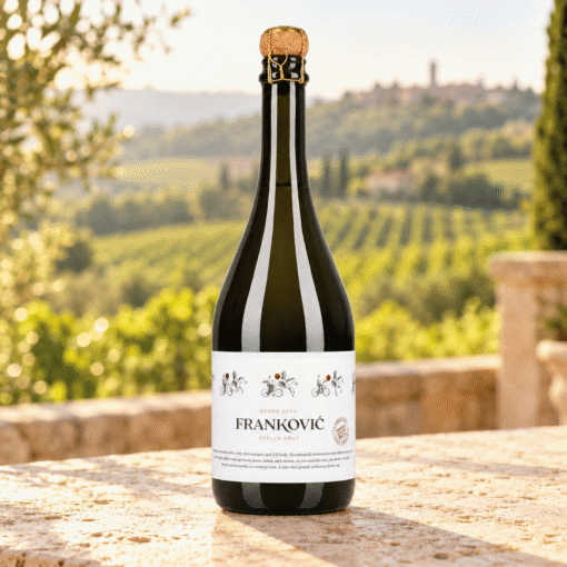Franković Stella Brut 0,75 l – boca u ambijentu nadahnutom područjem Istra · Buje.