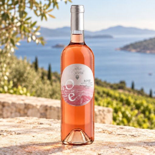 Grgurević Rosé 0,75 l – boca u ambijentu nadahnutom područjem Pelješac.