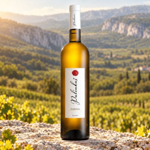 Pavlomir · Palinkaš Graševina 0,75 l – boca na prirodnoj podlozi u ambijentu nadahnutom područjem Hrvatsko primorje · Vinodol.