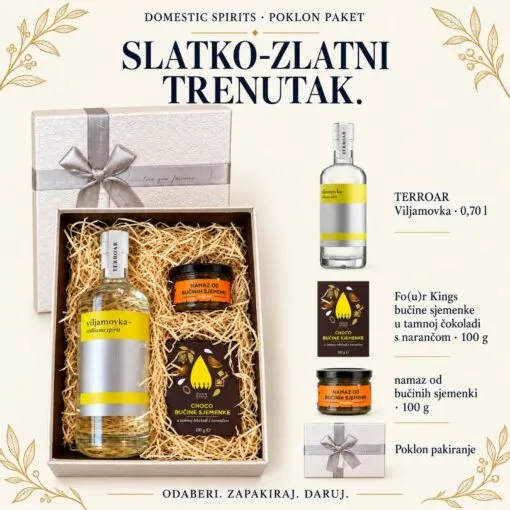 Kartica sadržaja poklon paketa — „Slatko-zlatni” dar.