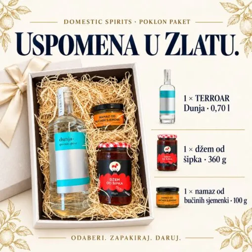 Kartica sadržaja poklon paketa — „Bakino zlato” poklon paket.