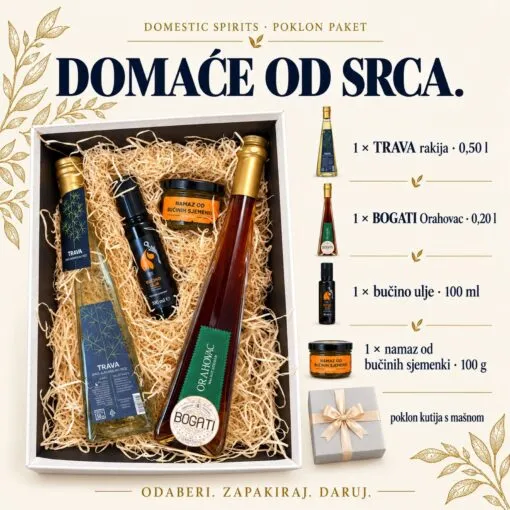Kartica sadržaja poklon paketa — „Baš domaći” poklon paket.