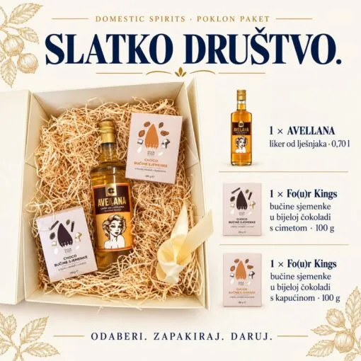 Kartica sadržaja poklon paketa — „Avellana u pratnji” poklon paket.