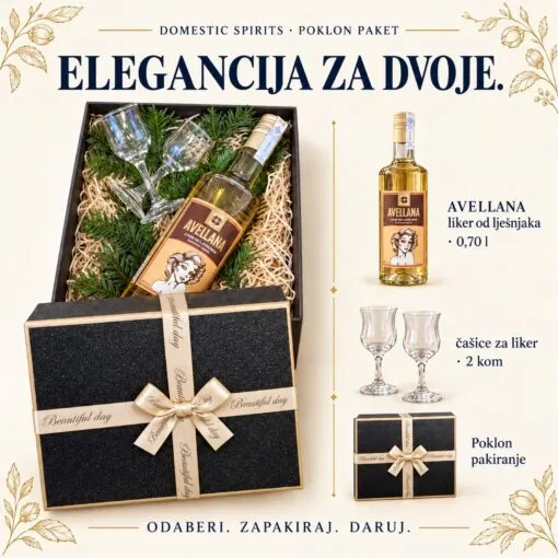 Kartica sadržaja poklon paketa — „Elegantna Avellana” poklon paket.