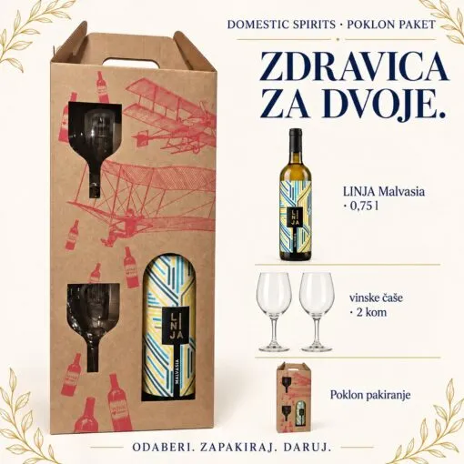 Kartica sadržaja poklon paketa — Poklon paket Butelja s dvije čaše.