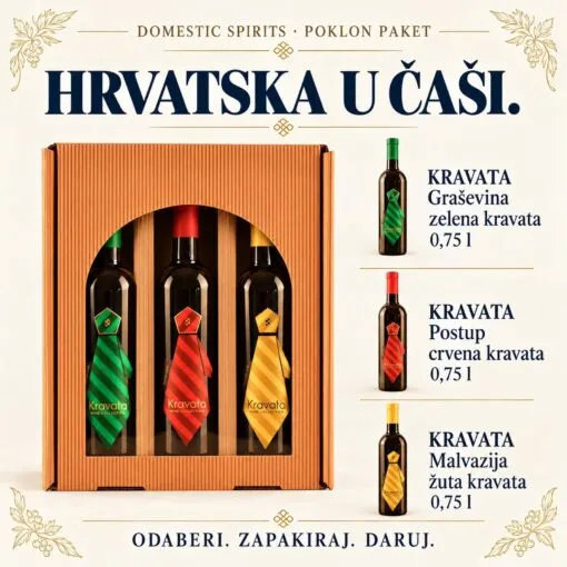 Kartica sadržaja poklon paketa — „KRAVATA Tris” poklon paket 3 × 0,75 l.