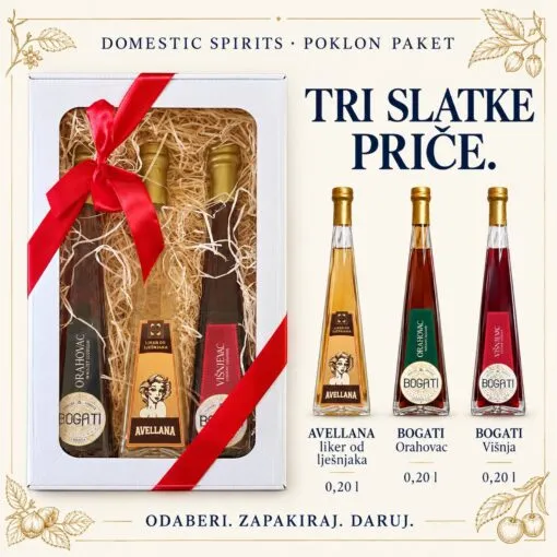 Kartica sadržaja poklon paketa — „SLATKI TRIO” poklon paket.